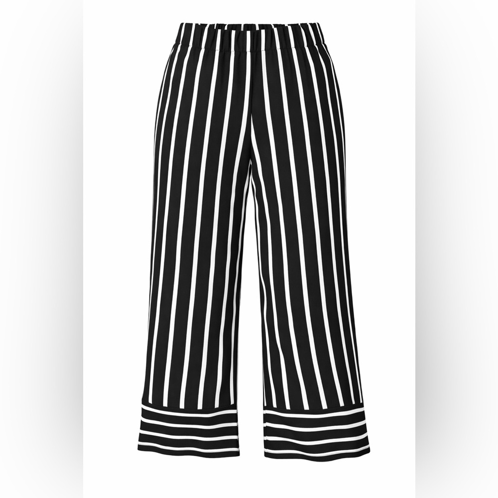 INC Black White Striped Wide Leg Cropped Pants Women’s Medium